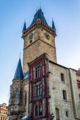 Exterior view of the Tower with Astronomical clock in Prague.