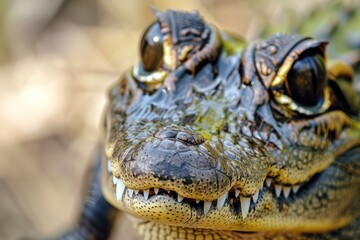 Fototapeta premium portrait of a crocodile with a big teeth smile and huge eyes