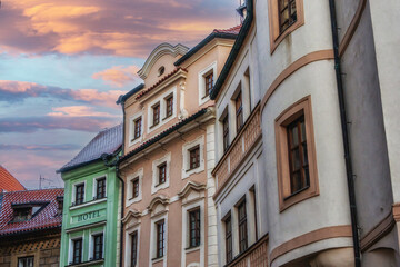 Fototapeta na wymiar Detail of facades of houses near old town square, Prague - Czech Republic