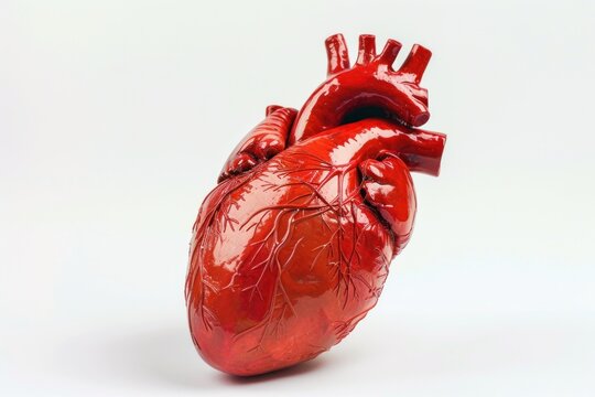 Real anatomic human Red heart on white background