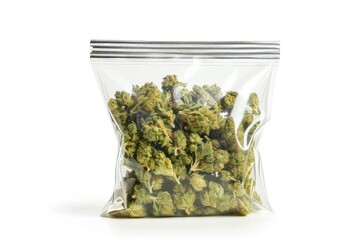 packaged cannabis zipbag on white background