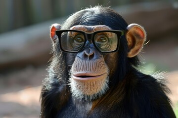 Surprised chimpanzee wear glasses, funny animal