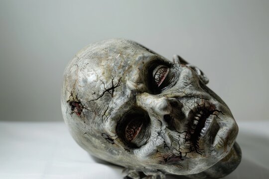 The creepy head of a living dead Isolated on white background