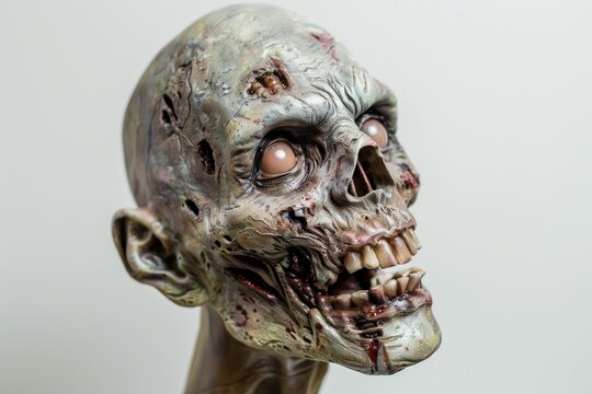 The creepy head of a living dead Isolated on white background