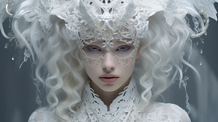 Enchanting Ethereal Winter Goddess in Opulent Ice Crown and Gown