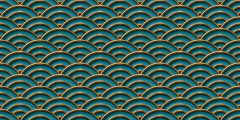 3D Luxury background japanese pattern with gold details