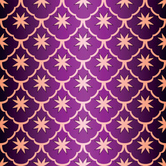 Vector vintage hand drawn geometric purple gradient seamless pattern with golden stars