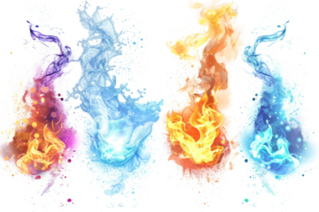 Elemental Magic:power of fire, water, air with elemental-themed light effects .
