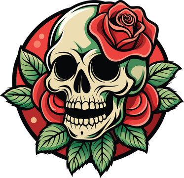 Skull with rose. Vector illustration for tattoo or t-shirt design. vinatge style