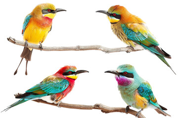 Fototapeta premium Collection of 4 Beautiful bird In different view, isolated on white background PNG