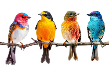 Collection of 4 Beautiful bird In different view, isolated on white background PNG - obrazy, fototapety, plakaty