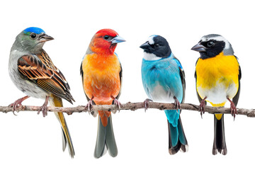 Collection of 4 Beautiful bird In different view, isolated on white background PNG