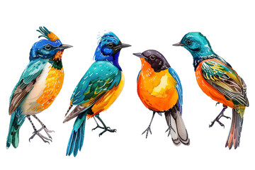 Obraz premium Collection of 4 Beautiful bird In different view, isolated on white background PNG