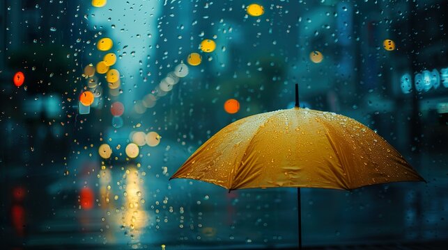 a umbrella in rainny street with copy space background