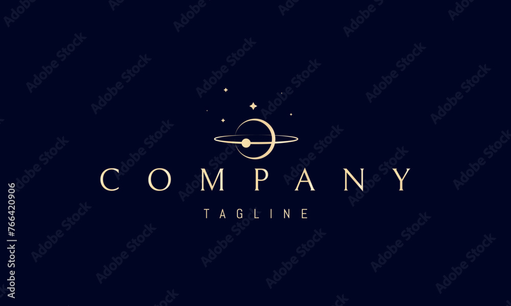 Canvas Prints a vector golden logo with an abstract image of a cosmic landscape with a planet against a background