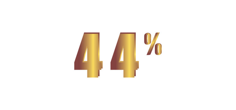 44 percent on white background, 3D gold isolated vector image