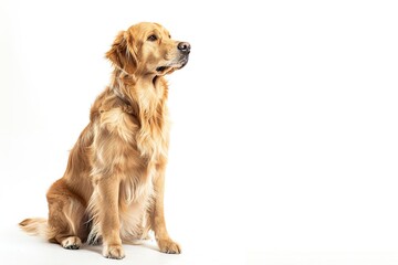 Cute golden retriever dog on a white background