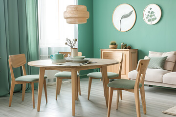 modern kitchen design in sage green color