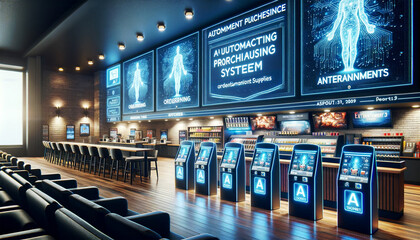 Futuristic Automated Purchasing System in a Modern Venue. - 766421770