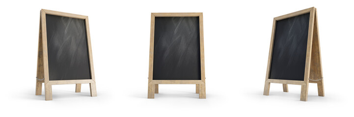 Set of mockup menu blackboard isolated on transparent background. Blank board for menu announcement. 3D render. 3D illustration. - 766422945