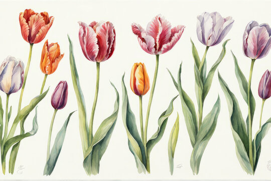 Timeless and classic picture of a bouquet of tulips on a clean white background, symbolizing the awakening of spring nature.