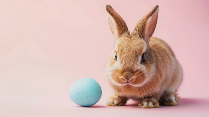 Naklejka na ściany i meble Cute Easter bunny with an Easter egg on white background.