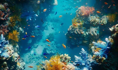 Naklejka na ściany i meble The underwater coral reef is a vibrant marine biology masterpiece,