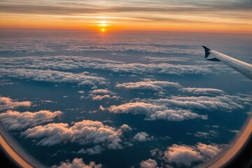 Horizon sunset view from airplane window