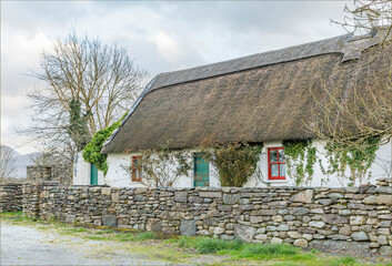 Traditional Irish cottage with a thatched roof