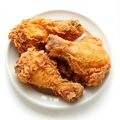 Piece of fried chicken in batter on a plate isolated on white background