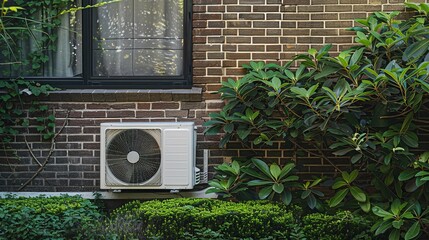 air conditioner installed outside the house near a brick wall, Cool Comfort for Any Season