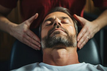 Obraz premium Generative ai photo image of happy relaxed smiling person enjoying professional doctor massage