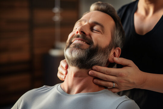 Generative ai photo image of happy relaxed smiling person enjoying professional doctor massage