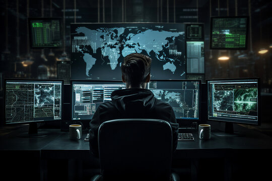 Hard working person in modern interior office programming writing web java script code AI technology generation