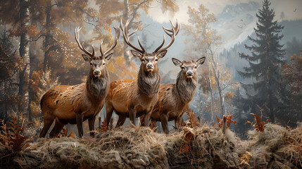 Red Deer Bucks in Velvet in Captive Enviornment, generative ai