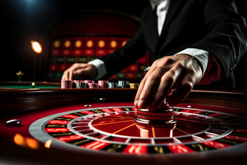 Luxurious restaurant casino las vegas vip night Generative AI poker slots cards roulette players gamers. - obrazy, fototapety, plakaty
