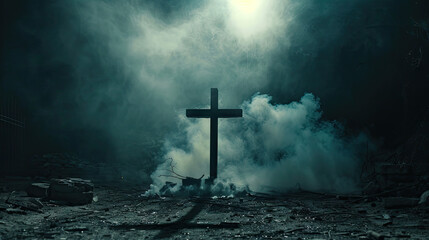 Radiant Cross of Redemption., faith, religious imagery, Catholic religion, Christian illustration