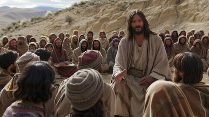 Sermon on the Mount View, faith, religious imagery, Catholic religion, Christian illustration