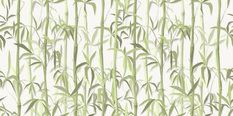 Bamboo forest , vector drawing in soft green tones, seamless pattern