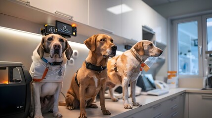 Cutting-Edge Wearable Health Monitors for Pets Displayed in a Modern Veterinary Clinic