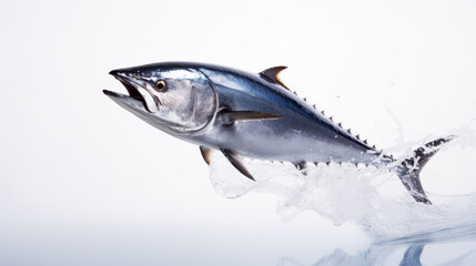 Bluefin tuna isolated on white background, thynnus saltwater fish, Atlantic Bluefin tuna is one of the largest, fastest, and most gorgeously coloured - obrazy, fototapety, plakaty