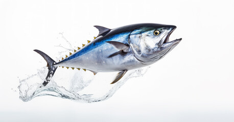 Bluefin tuna isolated on white background, thynnus saltwater fish, Atlantic Bluefin tuna is one of the largest, fastest, and most gorgeously coloured - obrazy, fototapety, plakaty