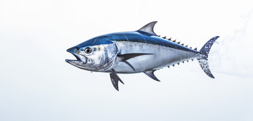 Bluefin tuna isolated on white background, thynnus saltwater fish, Atlantic Bluefin tuna is one of the largest, fastest, and most gorgeously coloured