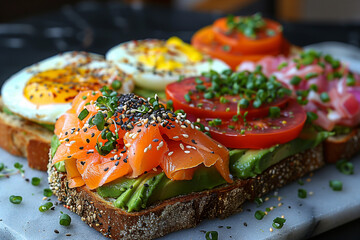 A detailed view of a sandwich presented on a plate breakfast