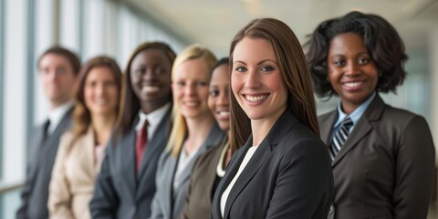 Obraz premium Smiling professional business leaders and employees group team portrait