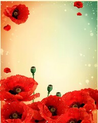 Serene Field of Red Poppies with a Soft Gradient Background, Evoking Peacefulness and Simplicity

