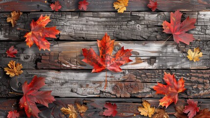 Obraz premium Autumn Leaves on Rustic Wooden Background