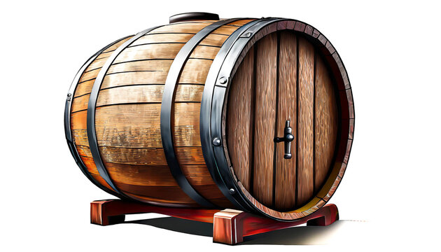 oak wine barrel isolated on white background, cutout