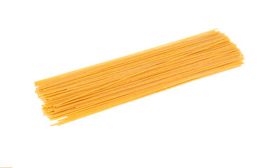 Pile of raw durum wheat spaghetti pasta isolated on white background