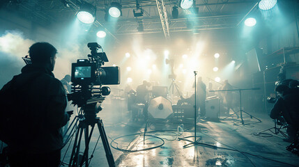 Illuminated Filming studio Wit Professional Cameras and Dramatic Lighting